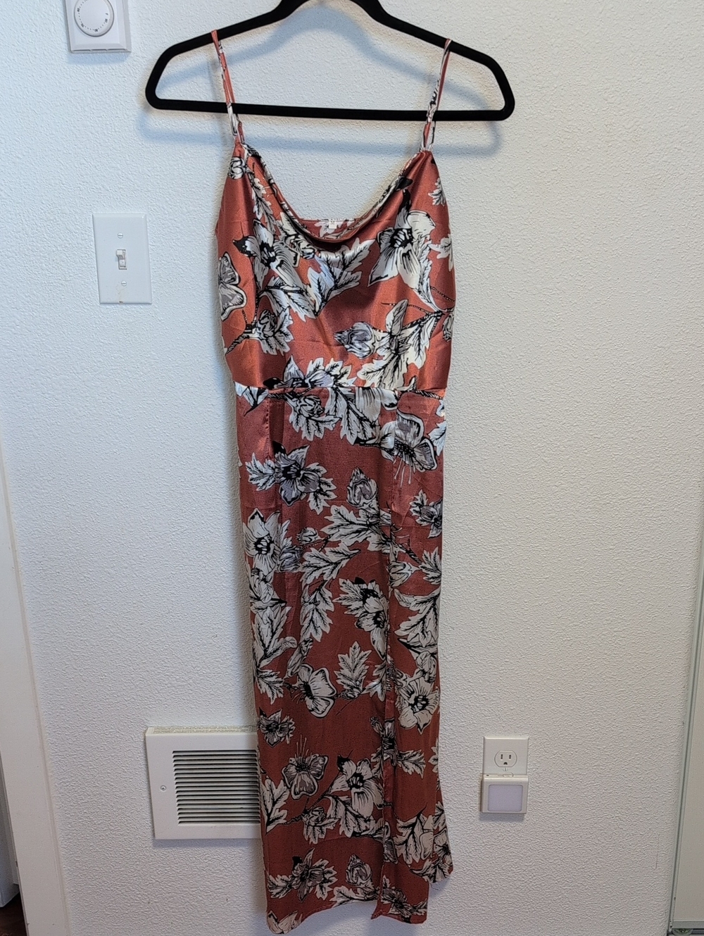 Floral Satin Slip Dress in Rust